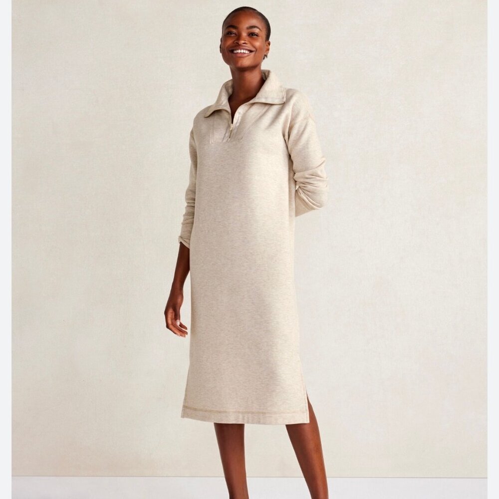 Haven Well Within NWOT Fleece Half-Zip Leisure Dress in Marled Tan Size XL